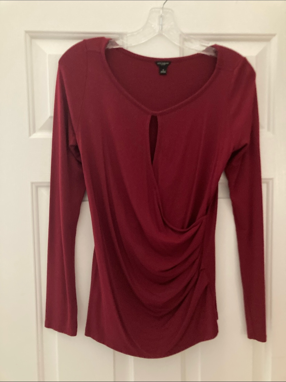 Ann Taylor Wine/Red Long-Sleeve Drape Front Top